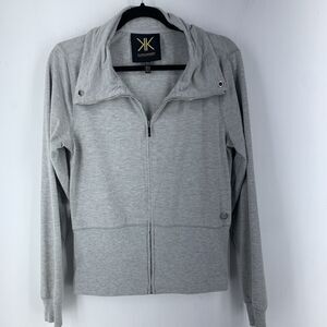 Kardashian Kollection Large Track Jacket Full Zip Minimal Stretch Warm Gray‎